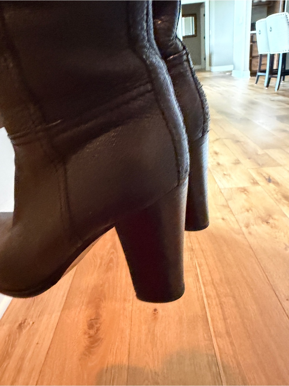 Prada Black Leather Knee-High Block Heel Boots with Gold Logo - Picture 6 of 11